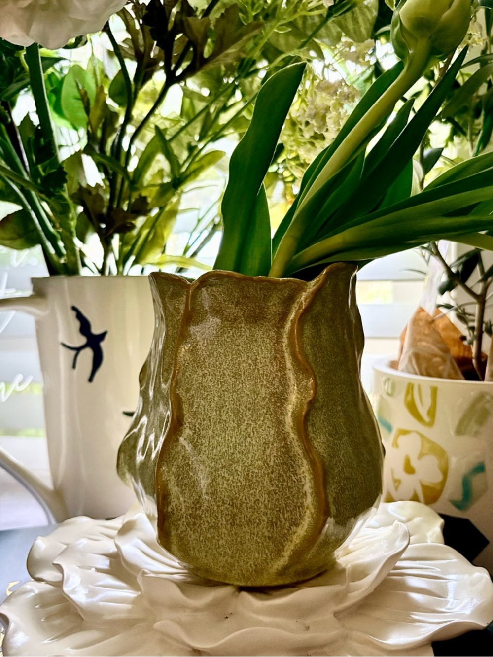 Anthropologie Olive 🫒 Green Ceramic Vase (6”)